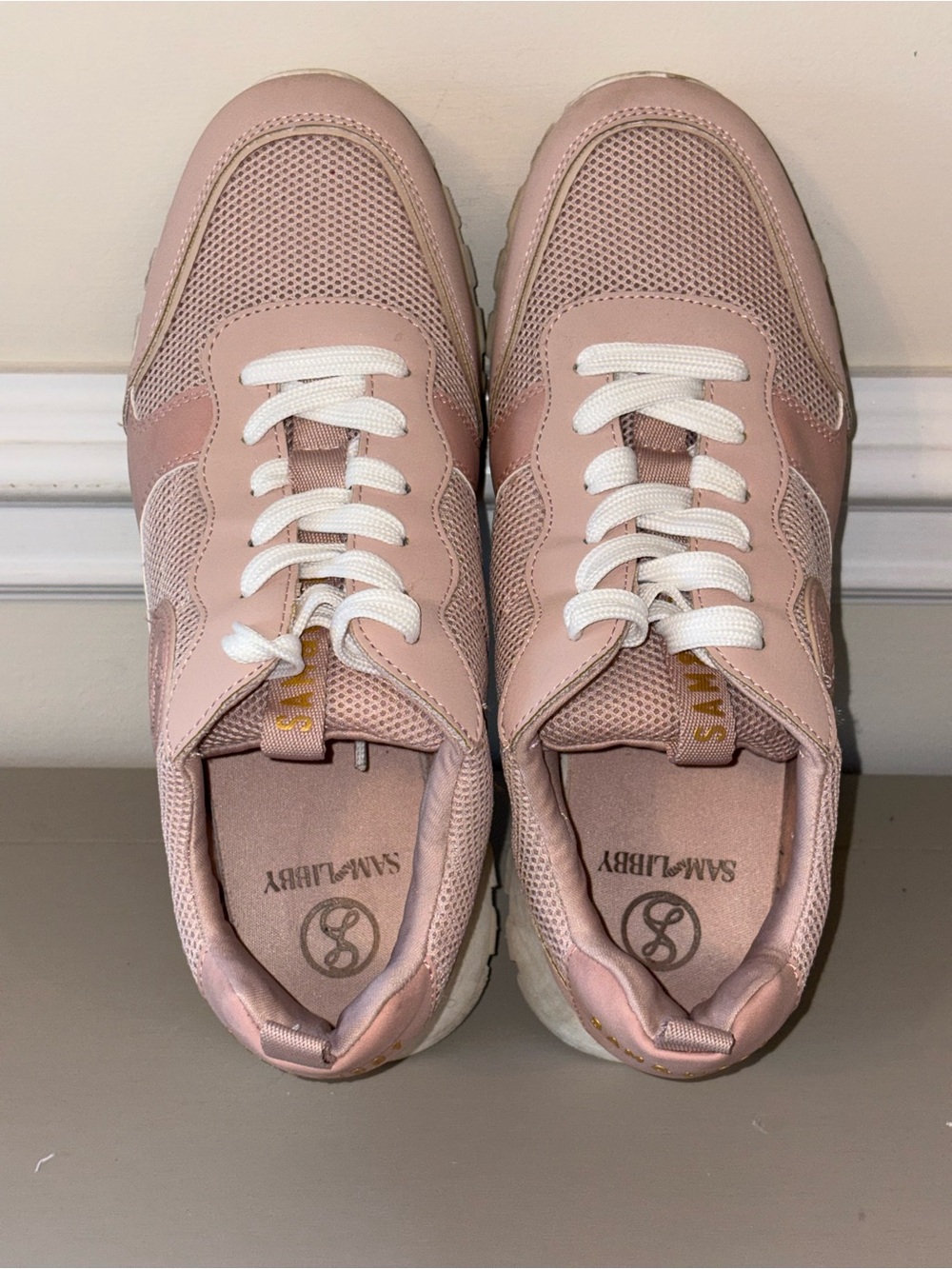 Sam & Libby Blush Pink Lace-Up Platform Sneakers